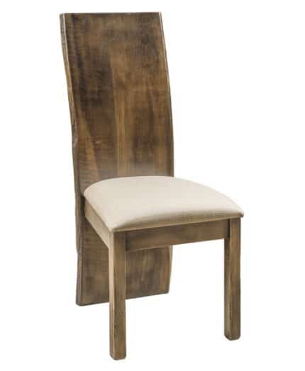 Amish Evergreen Live Edge Chair [Shown in Wormy Maple with a Bel Air finish and 16-81 Linen standard fabric]