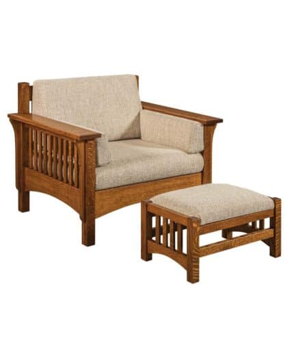 Amish Pioneer Chair shown with optional Pioneer Footstool