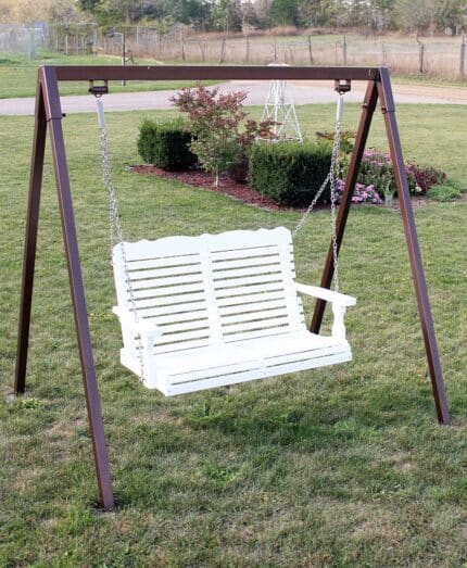 Amish made Poly 4' Plainback Swing with Console and Brown Metal Frame