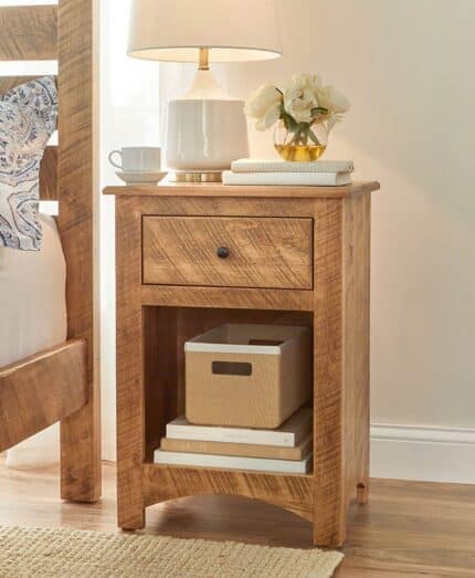 Amish Troy 1 Drawer Open Nightstand [Shown in Rustic Rough Sawn Brown Maple with a Harvest finish]