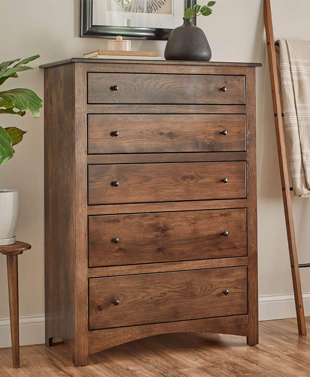 Amish Troy 5 Drawer Chest [Shown in Rustic Hickory with a Shadow finish]