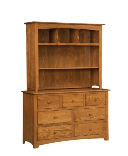 Amish Monterey 7 Drawer Dresser with Monterey Hutch [Shown in Oak with a Medium finish (finish discontinued)]